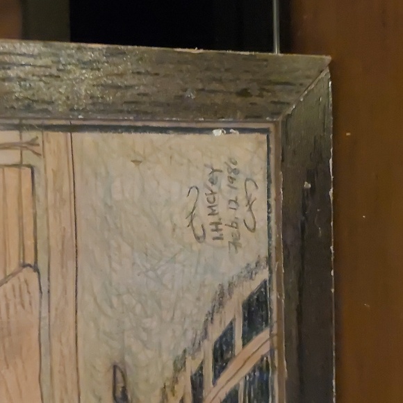 Linear Pencil Drawing (charcoal,colored) of   a Train pulling into the Depot. - Picture 3 of 6